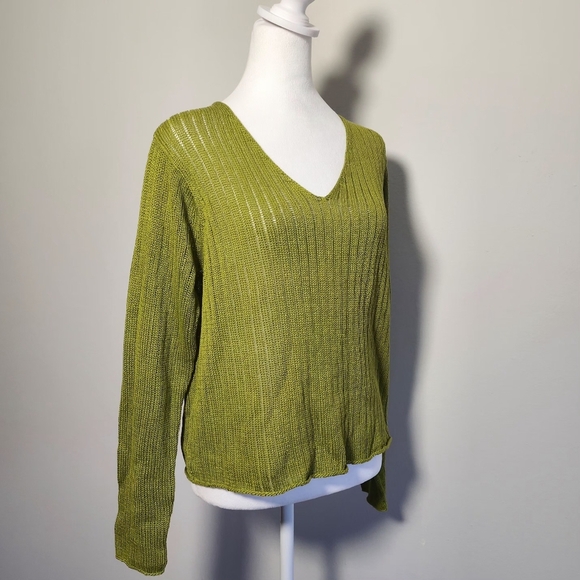 Eileen Fisher Sheen Olive Green 100% Cotton Longsleeve Heavyweight Knit Top L - Picture 2 of 11